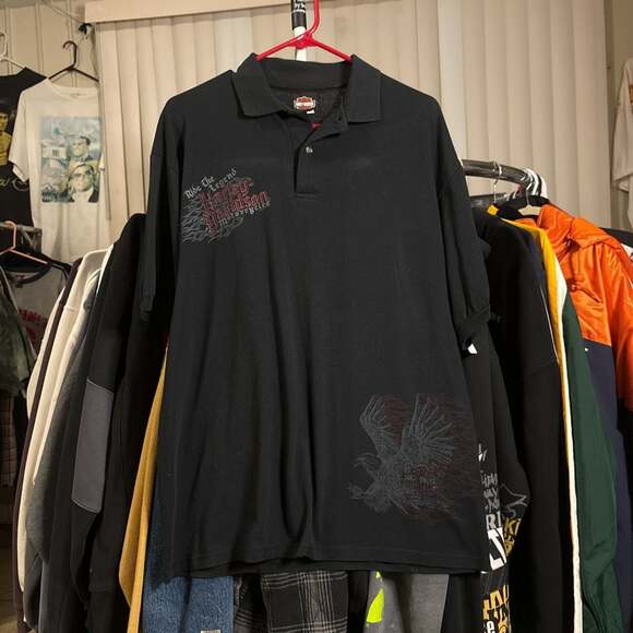 Harley-Davidson Men's Black Polo Shirt with eagle Graphic - Picture 1 of 6